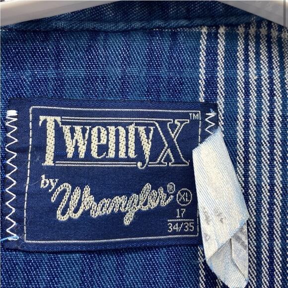 Wrangler twenty X plaid denim like cotton button down with crest 90s size XL - Picture 5 of 7